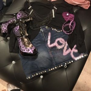 Express Studded Stretch Denim Mini (skirt only)